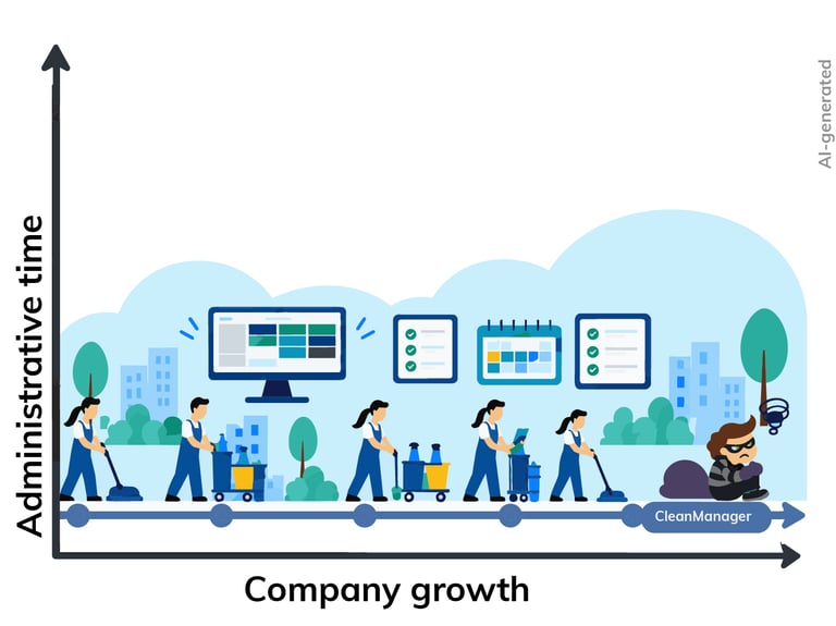 CleanManager helps cleaning businesses keep administration time down, even as the business grows.