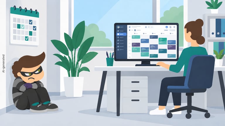 Efficient digital scheduling in your cleaning business, while the time thief sits helpless in the corner.