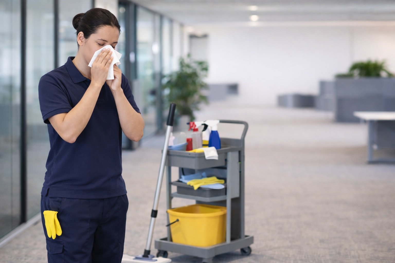 Image of sick cleaning staff_AI generated