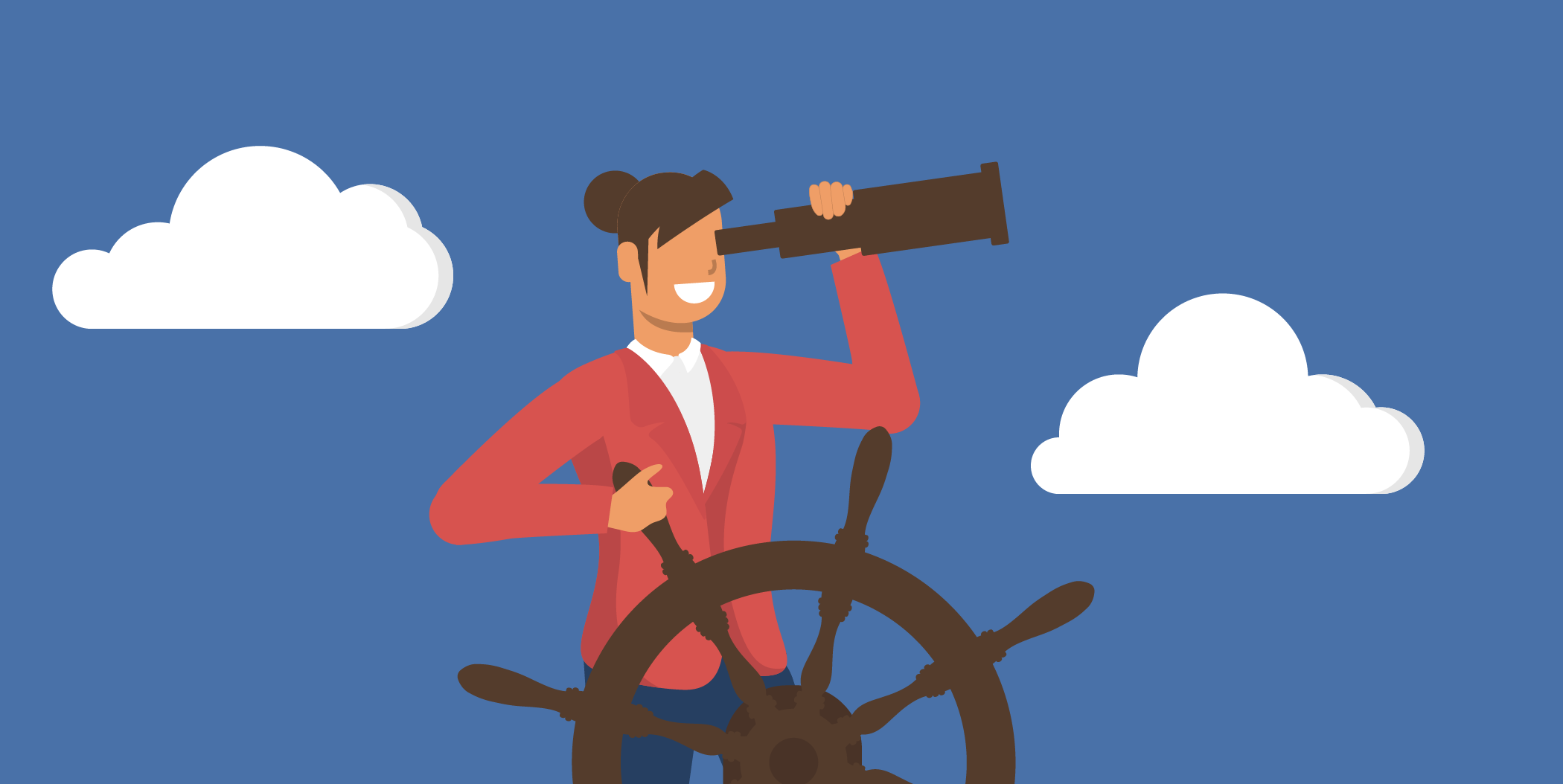 Person at the helm looks through a spyglass