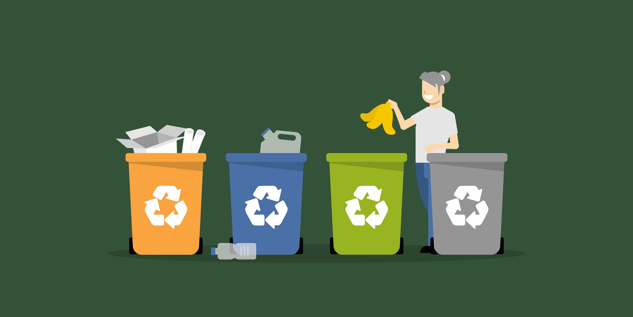 Cleaning staff using recycling bins