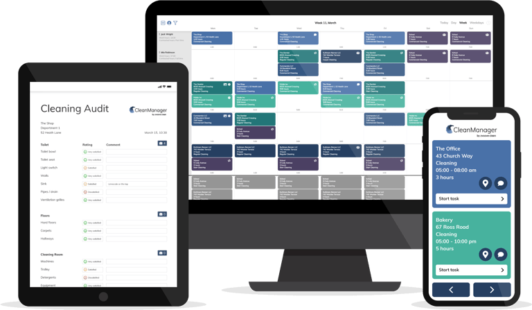 CleanManager Software system shown on different devices